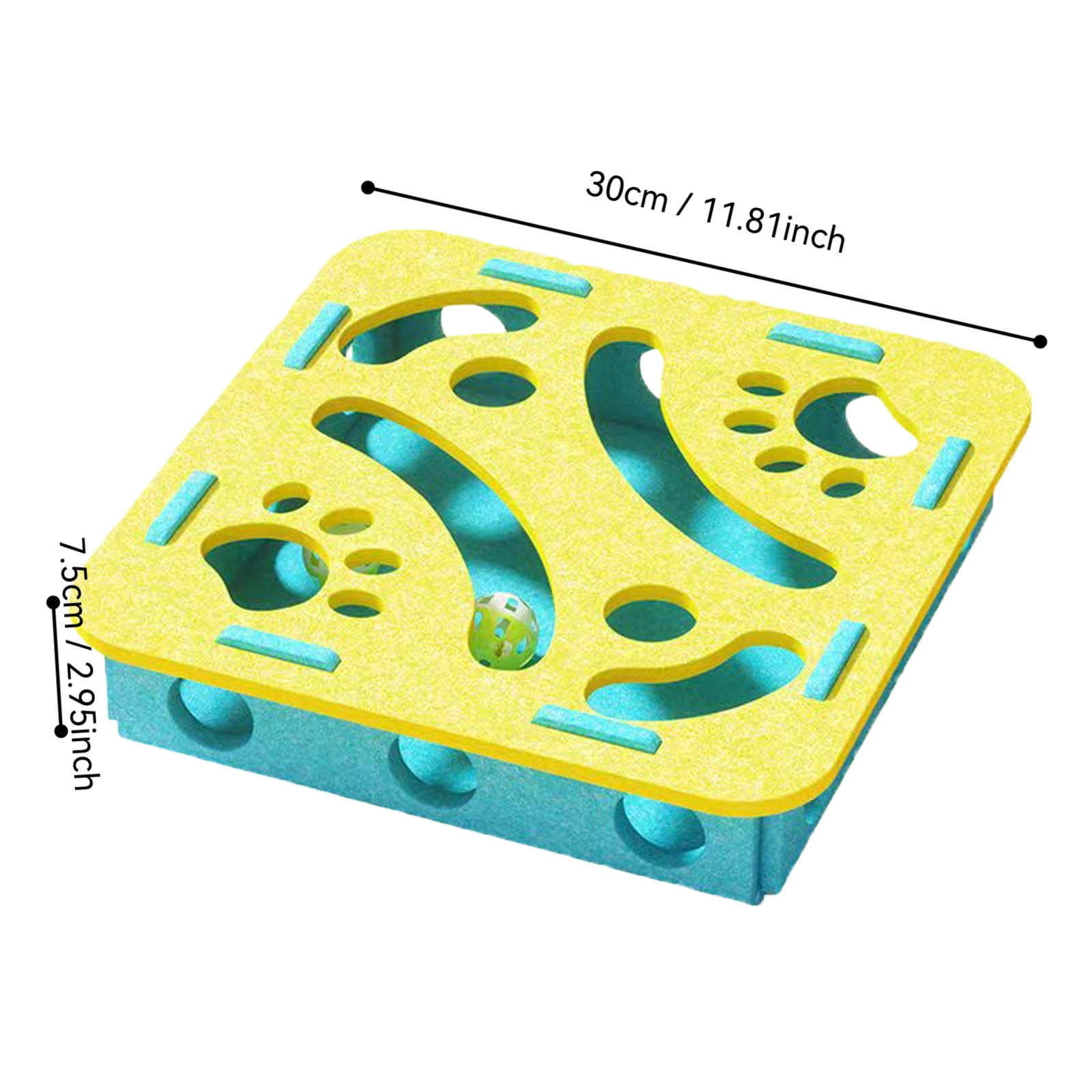 Interactive Cat Toy for Mental Stimulation – Yellow & Green Felt Food Puzzle Board with Bells, Grooved Channels & Textured Holes, Ideal for Indoor Enrichment and Solo Play