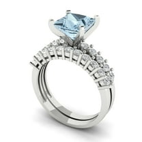 Clara Pucci 14K White Gold 2.63 Simulated Blue Diamond Engraveable Engagement Ring   Wedding Band Set