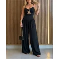thumbnail image 3 of ChicMe Jumpsuits For Women Gold Ring Spaghetti Strap Cut-Out Waist Backless Wide Leg Jumpsuit Elegant Party Womens Rompers Black-L, 3 of 7