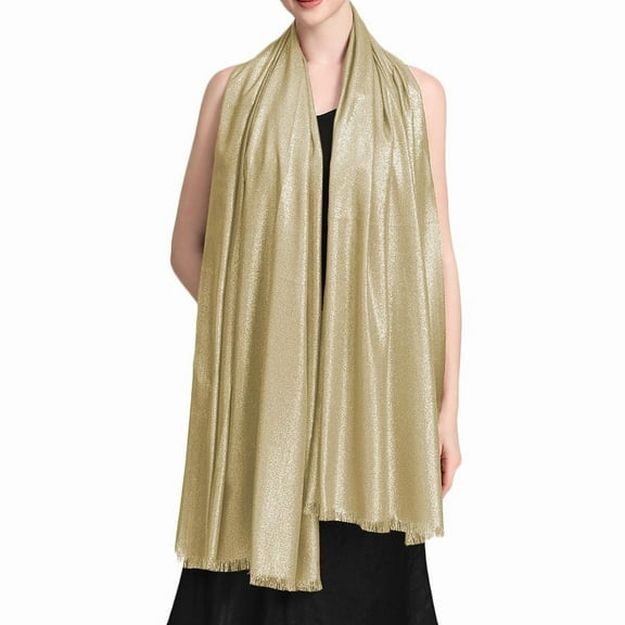 Women's Large Sparkling Glitter Metallic Soft Pashmina Shawl Party Wrap Scarf Gold