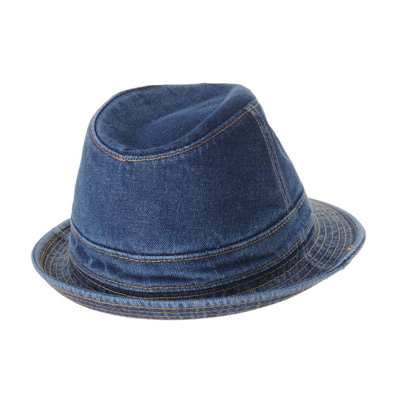 WITHMOONS Denim Fedora Hat Plain Stitch Washed Short Brim DW6646