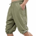 thumbnail image 2 of Men Casual Loose Linen Drawstring Pants Joggers Trousers Elastic Waist Straight Leg Cropped Pockets Lightweight Breathable Quick Dry Beach Vacation Summer Travel Outdoor Hiking, 2 of 9