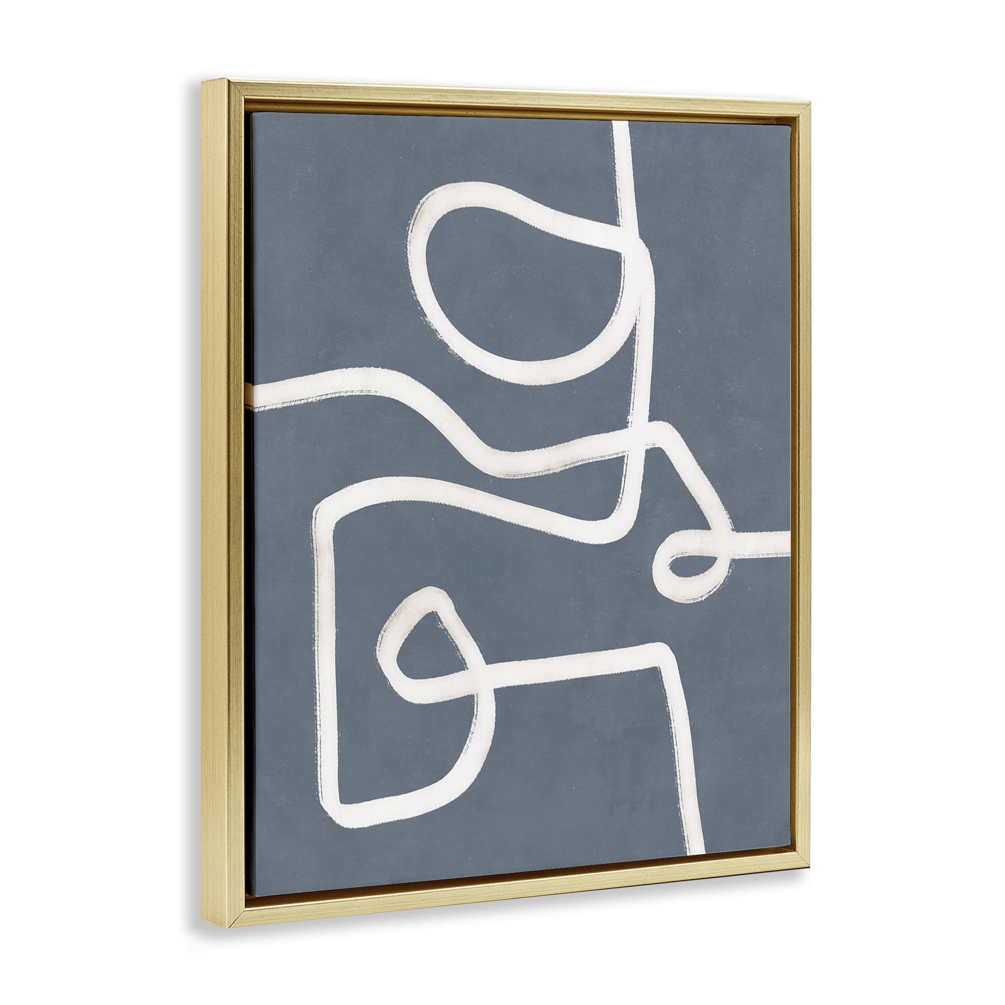 Stupell Industries Free Line on Blue Abstract Painting Gold Floater Framed Canvas Art Print Wall Art, 25 x 31