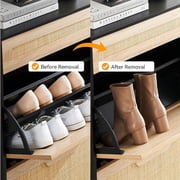 Natural Rattan 4 Flip Door Shoe Cabinet Organizer Freestanding, Shoe Rack Storage Cabinet for Entryway with 3-Tier Adjustable Shelves for Slippers, Sneakers, Heels, Boots