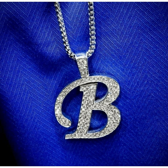 Forever Jewels 1.70Ct Round Cut Moissanite Women Initial Letter "B" Pendant 14K White Gold Plated