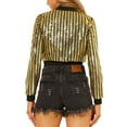 thumbnail image 3 of INSPIRE CHIC Women's  Metallic Long Sleeve Stand Collar Zipper Cropped Bomber Jacket XS Gold, 3 of 7
