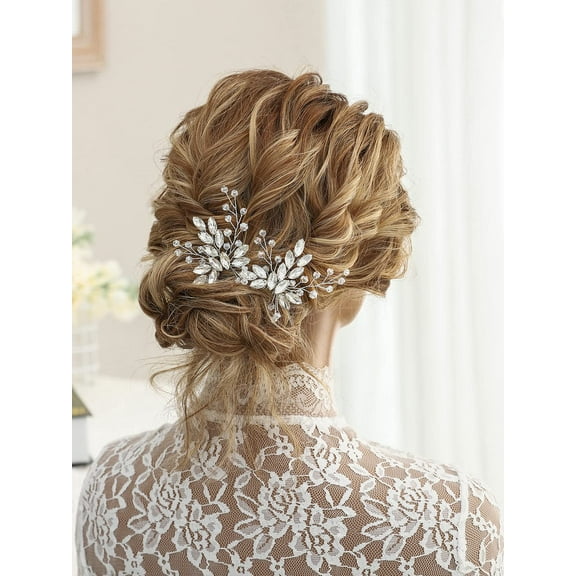 Wedding Hair Pins Hair Set Jewelry Decorative Wedding Hair Accessories for Brides and Bridesmaids Pack of 2 (Silver)
