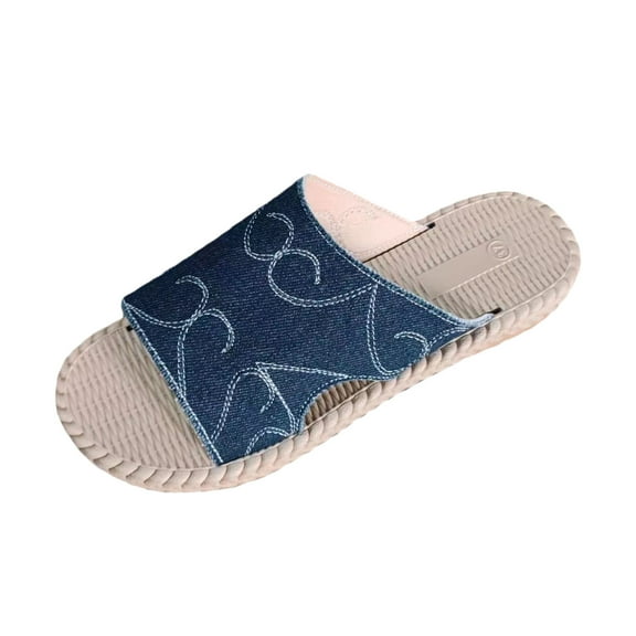 Anuirheih Slip on Sandals Women,New Fashionable Flat Bottom Women's Shoes One Line Casual Beach Slippers(Blue)