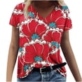 thumbnail image 1 of Camiseta informal para mujer con estampado floral y cuello en V, manga corta, jersey, blusa, tops Fridja  zx4012, 1 of 5