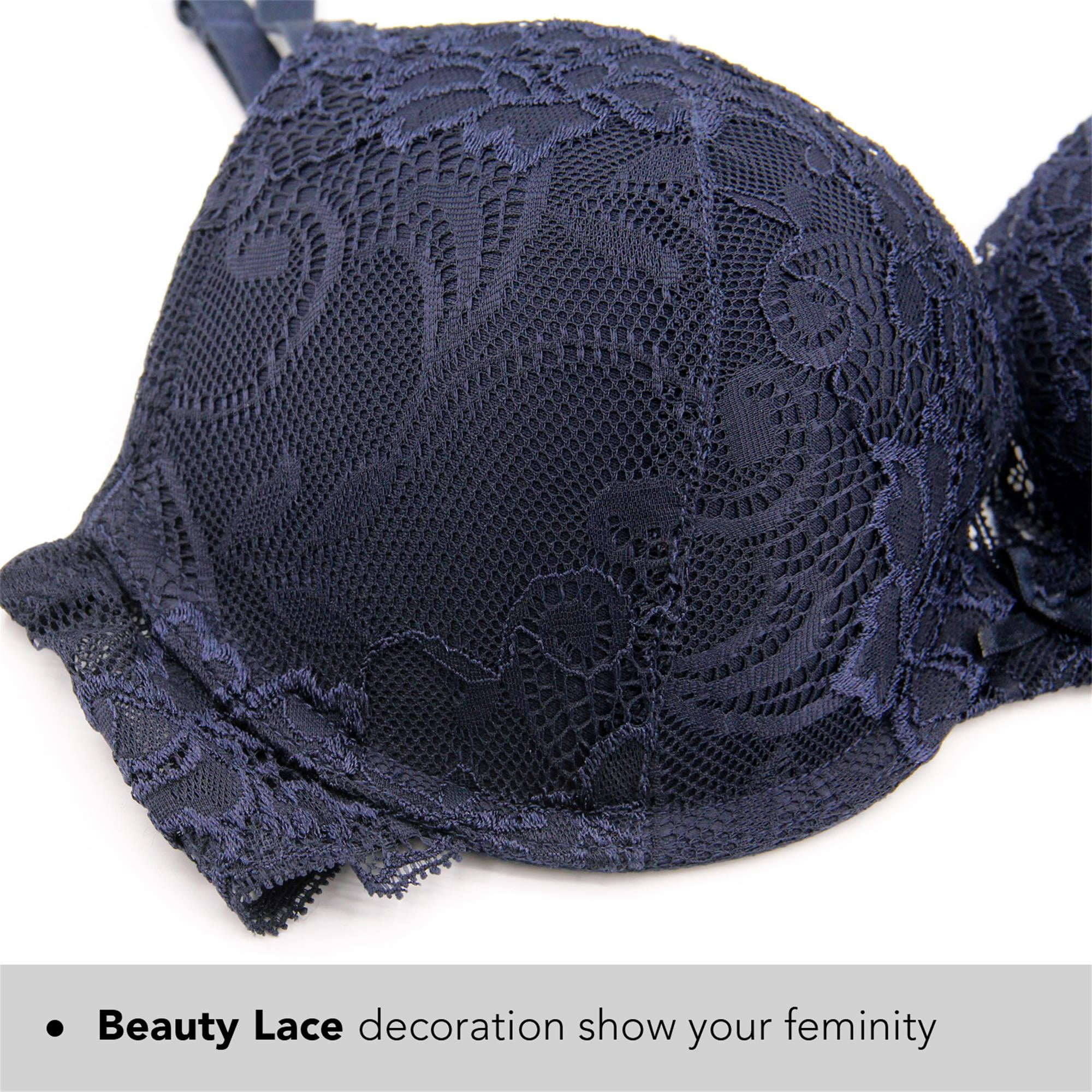 Wingslove Women's Push Up Sexy Lace Padded Plunge Underwire Lift Up Bras Add 1 Cup Boost Brassiere,Blue 36A