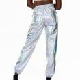 thumbnail image 6 of Yuanlook Womens Harem Pants,Shiny Metallic High Waist Stretchy Jogger Pants Cinch Bottom Cargo Pants - White - XXL, 6 of 6