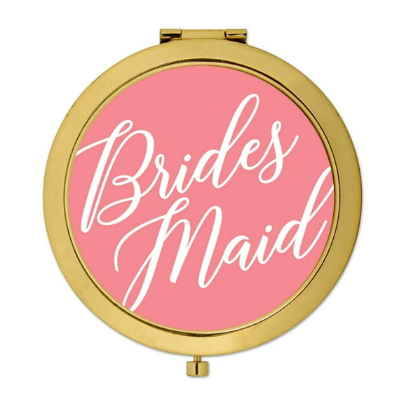Koyal Wholesale Gold Compact Mirror Bridesmaid Wedding Gift, Coral, 1-Pack