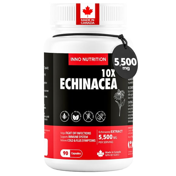 Inno Nutrition Échinacée Purpurea Extrait 10X 5 500 Mg - 90 Capsules / Soutien Immunitaire et Respiratoire / non-OGM, Fabriqué au Canada