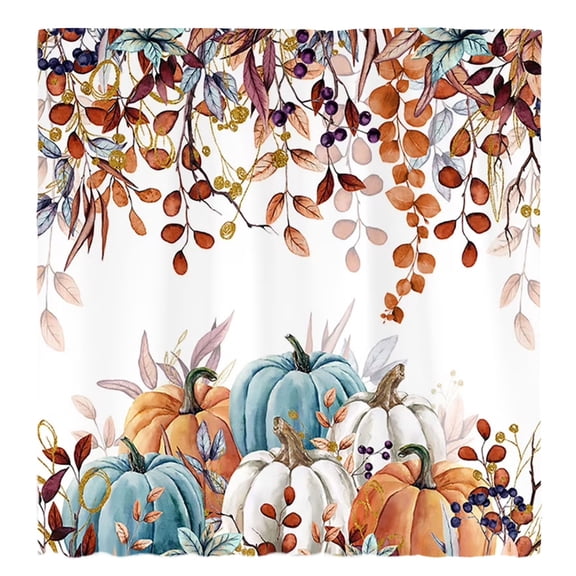 Clearance Under $6.59! 1PC Fall Pumpkin Shower Curtain, Thanksgiving Farmhouse Bathroom Decor with Maple Leaves, Polyester, (120x180cm, B)