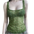thumbnail image 2 of Tank Tops Women Tank Top Women Women's Fresh Floral Contrast Color Mesh Round Neck Camisole Green S, 2 of 9