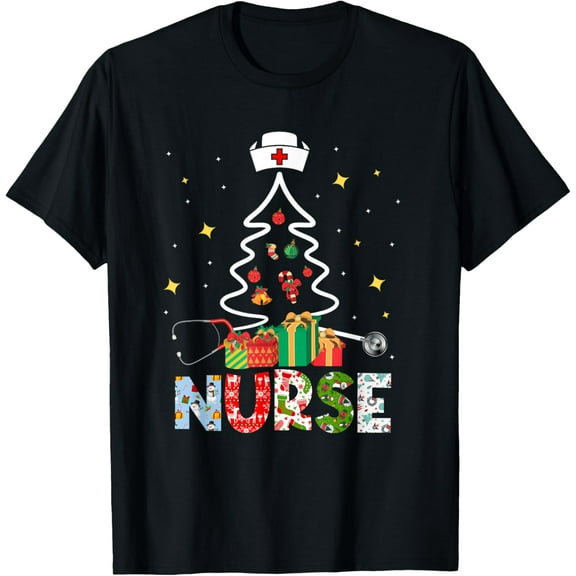 Christmas Stethoscope Xmas Tree Merry Christmas Nurse Funny Creative Graphic T-Shirt