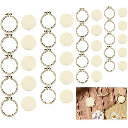 Topboutique 20 Pack Mini Embroidery Hoop 4 Sizes Tiny Cross Stitch Hoops Small Wooden Round Display Frame Ring Wood Ring Circle for Art Craft Sewing Keychain Earrings Jewelry Hanging Ornament