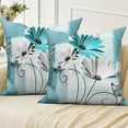 thumbnail image 4 of Teal Daisy Flower Throw Pillow Covers 18x18 Set of 2,Rustic Farmhouse Floral Linen Pillows Case for Bedroom Sofa Couch, 4 of 6