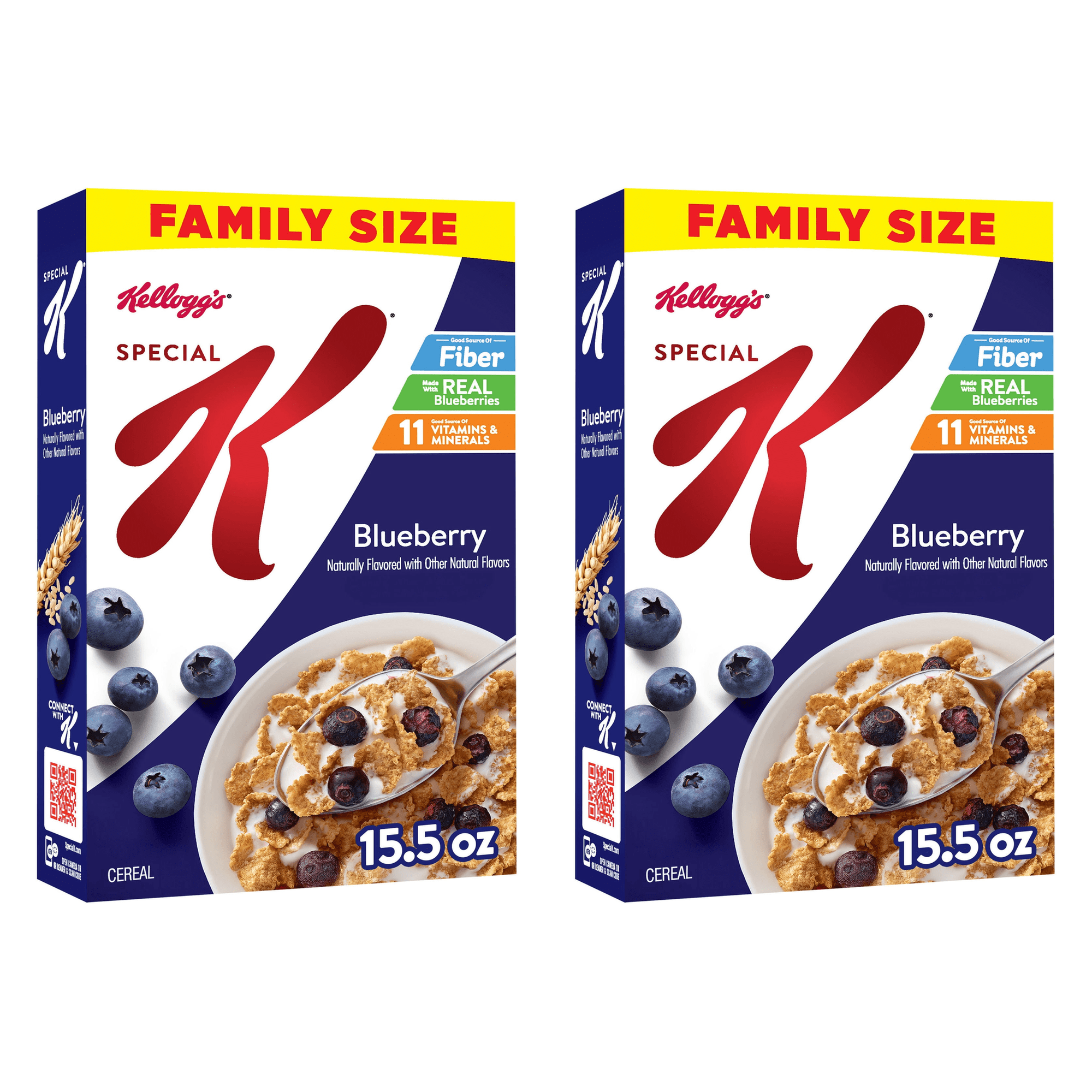 Kellogg's Special K Breakfast Cereal, Fiber Cereal, Family Breakfast, Family Size, Blueberry, 15.5oz (Pack 2)