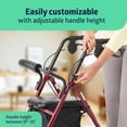 thumbnail image 3 of Andador con ruedas Medline de aluminio con asiento, color burdeos, capacidad de peso de 113 kg, ligero, ruedas de 15 cm, plegable, asas ajustables, ideal para personas mayores., 3 of 5