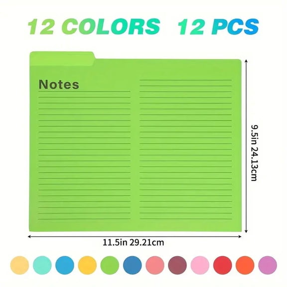 Colored File Folders 12 Pack, Letter Size File Folders with Tabs and Ruled Notes Area, Bright Color Document Organizer for Office School Home Filing System