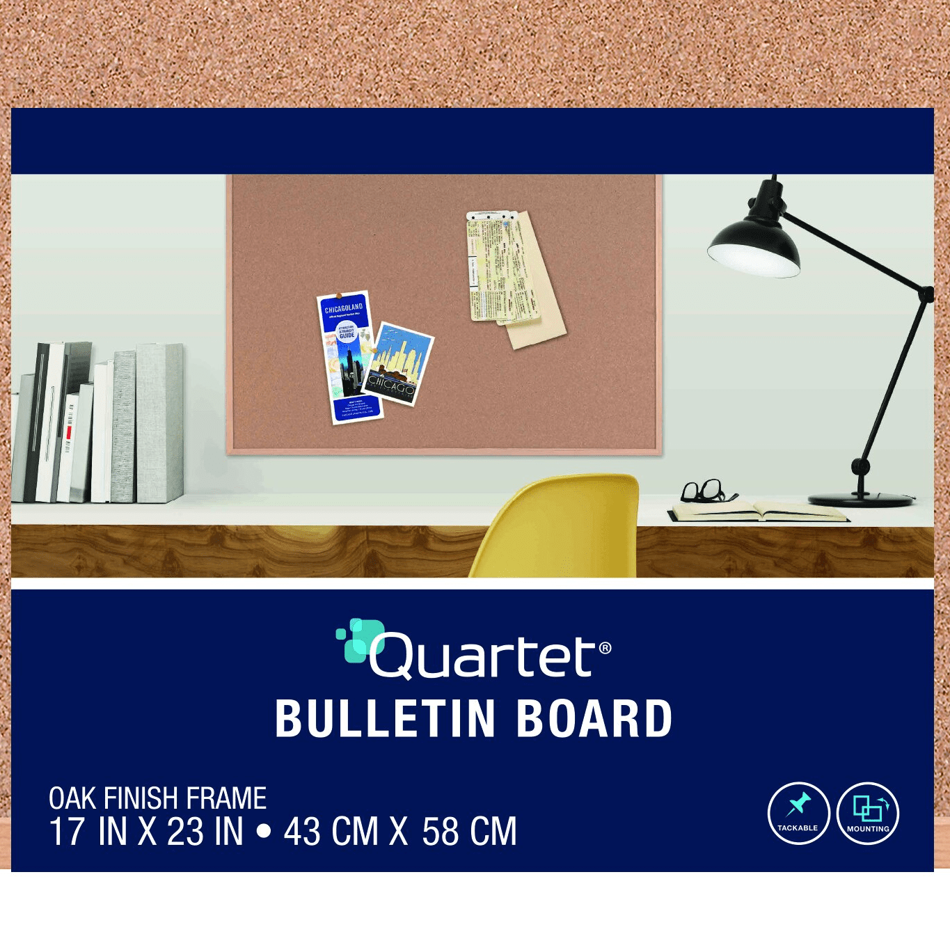 Quartet Cork Bulletin Board, 17" x 23", Oak Finish Frame (35-380342Q)