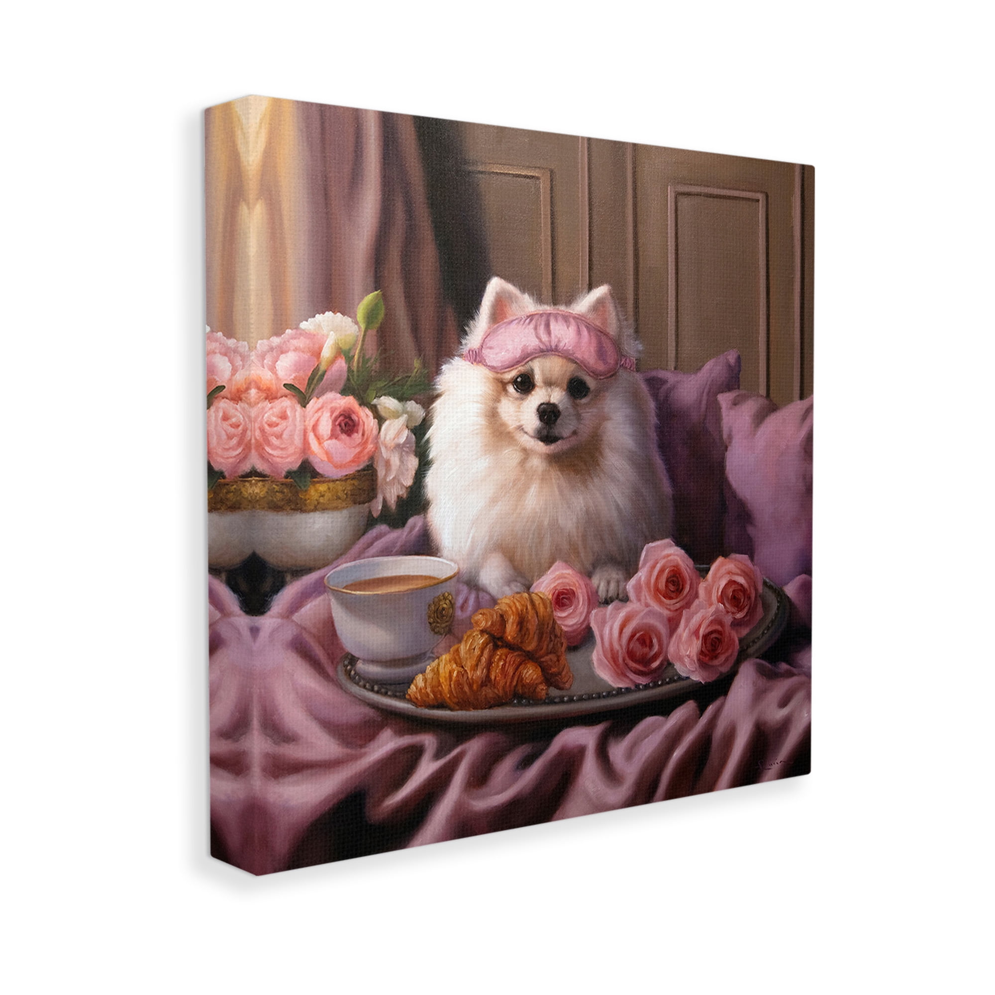 Stupell Industries Breakfast in Bed Dog Animals & Insects Painting Gallery Wrapped Canvas Art Print Wall Art, 17 x 17