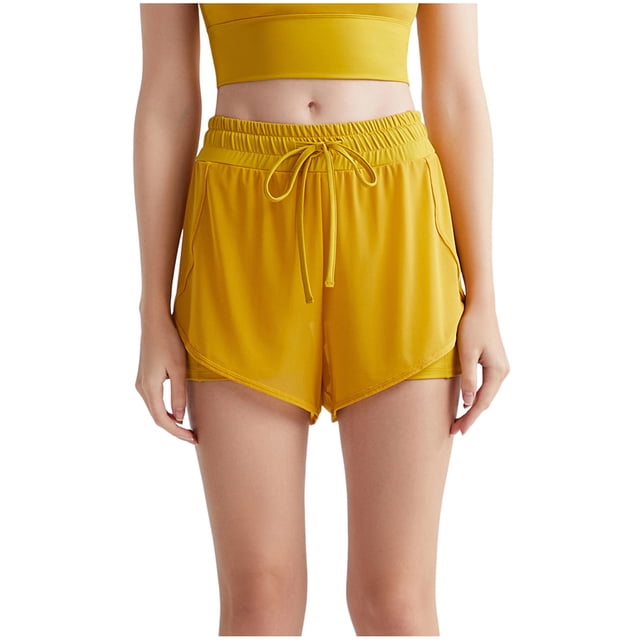Plebaso 2 in 1 Athletic Shorts for Women Mesh Drawstring Running Shorts High Waisted Workout Yoga Shorts
