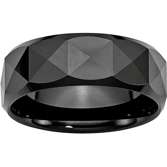 Ceramic Faceted Black 8mm Polished Beveled Edge Band