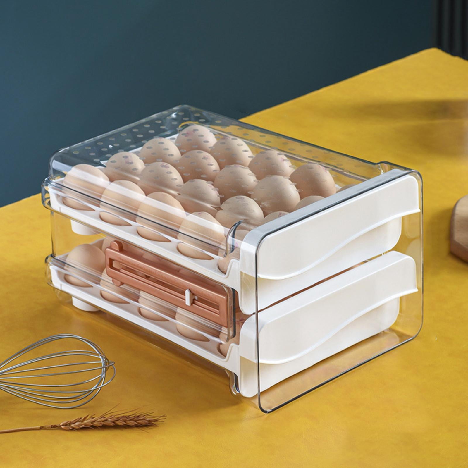 Egg Holder for Refrigerator Transparent Egg Container with Time Marker Reusable Stackable Egg Organizer Bins Fresh Keeping Egg Box for Countertop hold 40 eggs