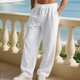 thumbnail image 4 of Men's Cotton Linen Pants Elastic Waist Drawstring Lightweight Trouser Casual Loose Fit Basic Beach Pant with Pockets, 4 of 9