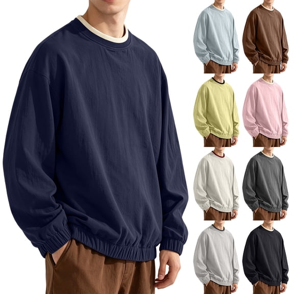 Men's Crew Neck Pullover Sweatshirt, Loose Fit Long Sleeve Casual Street Hip Hop Top for Spring Fall Daily Outfits