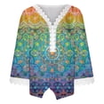 thumbnail image 4 of Mujeres Ocio Elegante Jersey Impreso Encaje Impresión Tres cuartos Manga Cuello en V Tops OAVQHLG3B Store lin121212, 4 of 5