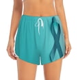 thumbnail image 2 of Picia a Teal Ribbonin Pattern Women's 2 in 1 Athletic Running Shorts High Waisted Workout Casual Gym Sweat Shorts with Comfy Liner Zipper Pockets-Medium, 2 of 7