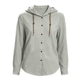 thumbnail image 5 of Ynynloco Women's 100%Cotton Hoodie Long Sleeve Jacket Button Drawstring Blouse Tops Casual Fall Winter Shirts, 5 of 7