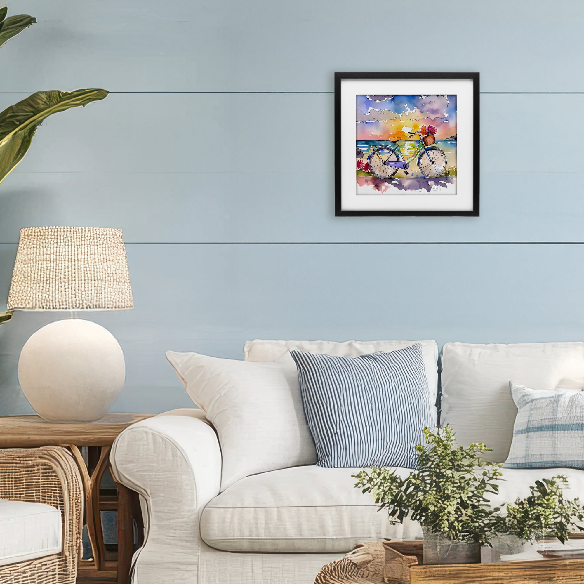 Stupell Industries Bicycle By The Seaside Black Framed Print Under Glass, design by Shelly Craig