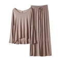 thumbnail image 4 of Herrnalise Women 2 Piece Modal Pajamas Sets Summer Long Sleeve Top and Drawstring Pants Soft Solid Color Sleepwear Suit Pink, 4 of 8
