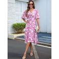 thumbnail image 4 of Women'S Casual V Neck Boho Floral Short Sleeve Button Down A Line Summer Beach Party Long Dress Light Purple M, 4 of 9