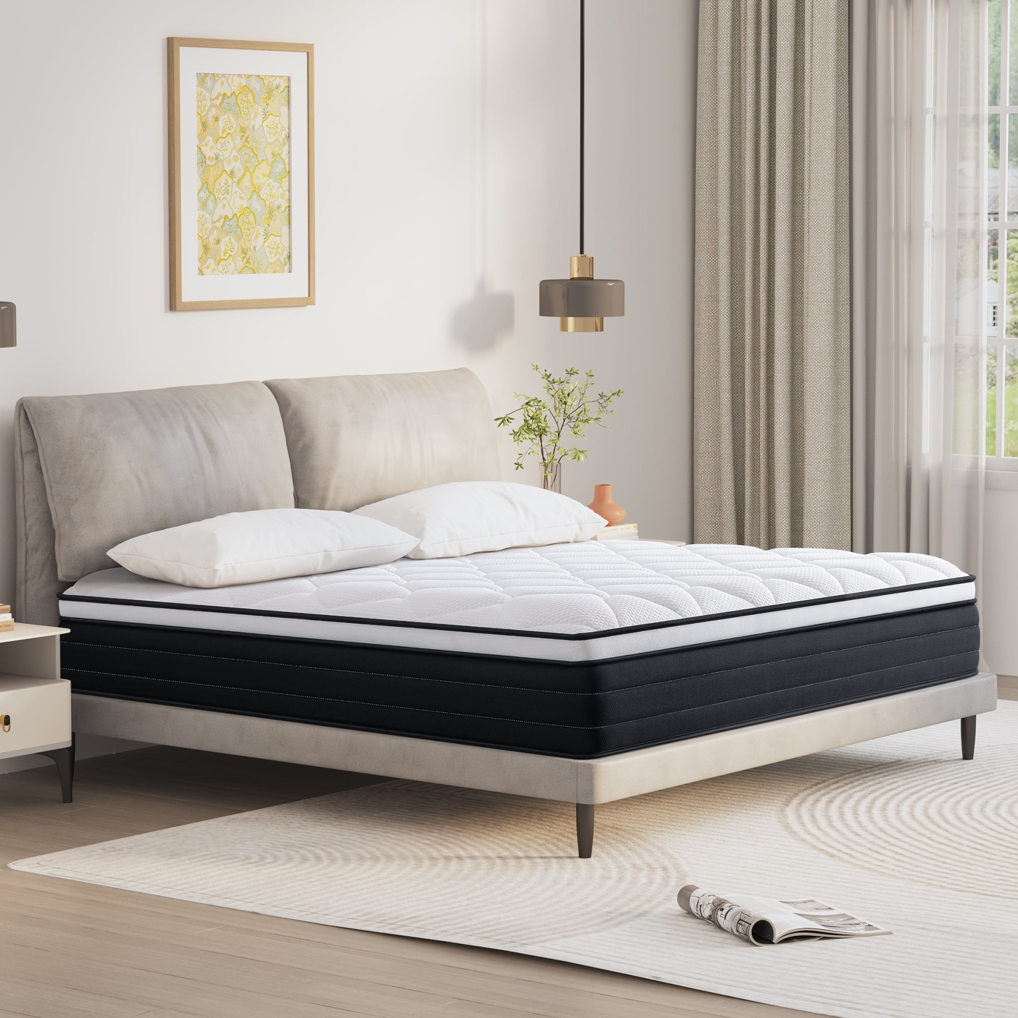 Queen Mattress, JIAVA 10" Plush Hybrid Innerspring and Memory Foam Mattress with Pressure Relief for Adult
