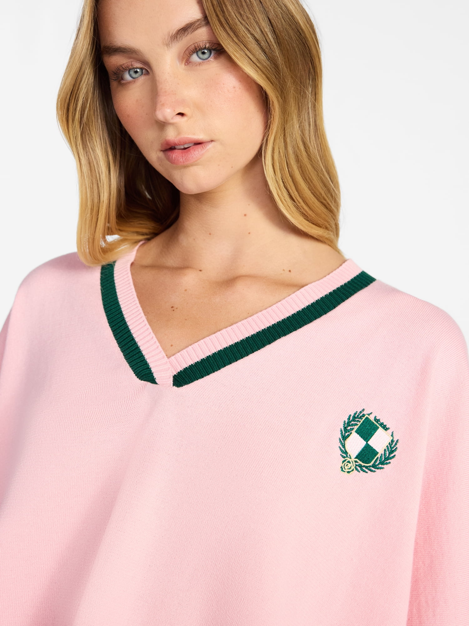 No Boundaries Varsity Cropped Sweater, Lightweight, Women's S-3XL