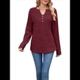 thumbnail image 2 of Camisas de Larga para Mujer, Suéteres Elegantes Informales con Botones y Cuello en V, Tops Tipo Jersey, Conjuntos de Otoño. Rojo Vino M, 2 of 10