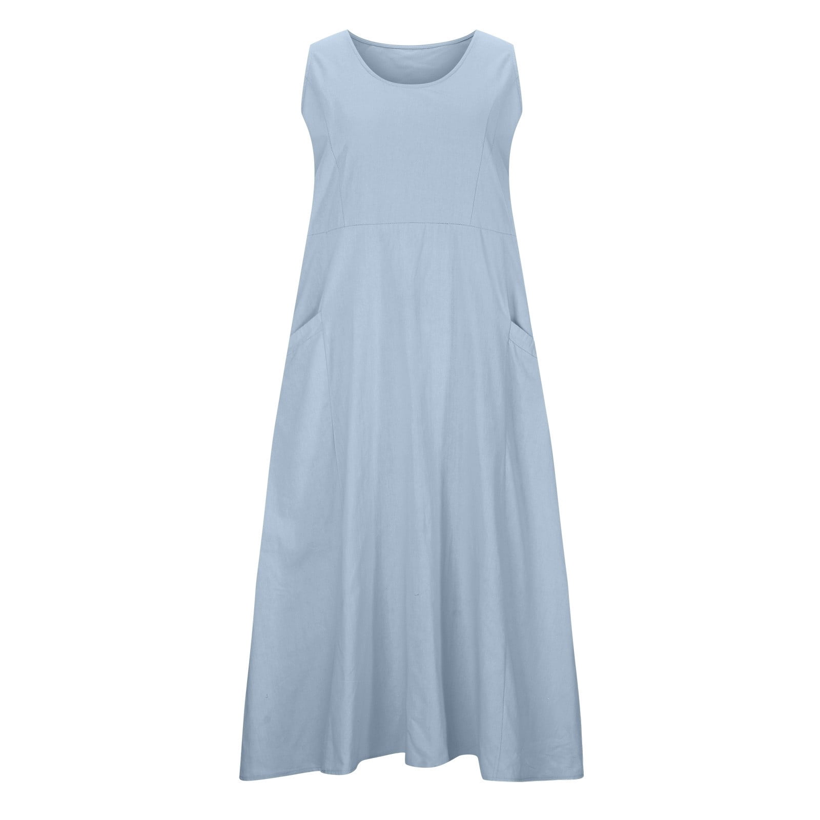 BiZtdJrK Women's Sleeveless Summer Dresses Solid Color Casual Baggy Flowy Maxi Dresses Vacation Beach Sundresses with Pockets, Sky Blue, XXXL