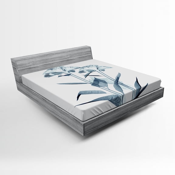 Ambesonne Teal White Fitted Sheet, Flowers X-Ray Vision, Queen Size, Teal White