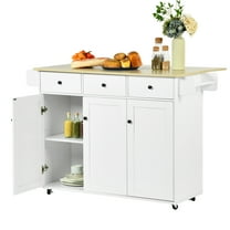 45.3" Kitchen Island with Storage Cabinets and Drawers, Rolling Utility Cart with Towel Rack and Wood Top, White