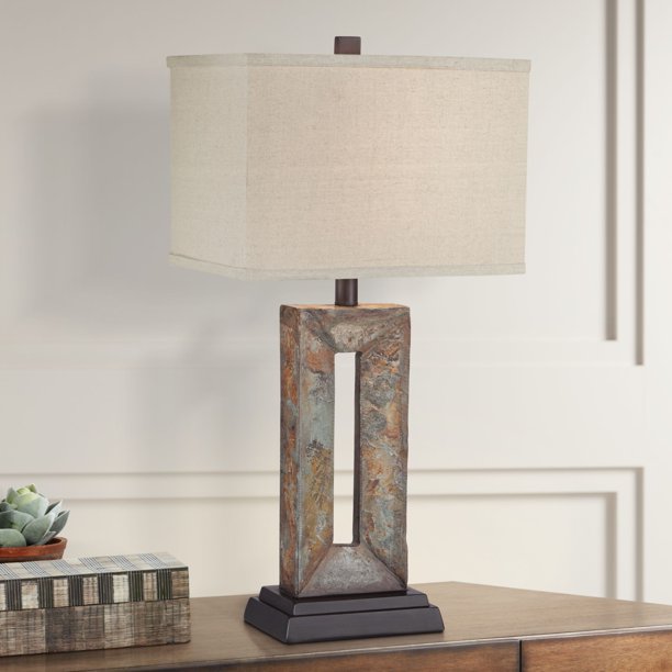 Franklin Iron Works Rustic Table Lamp Natural Stale Rectangular Box