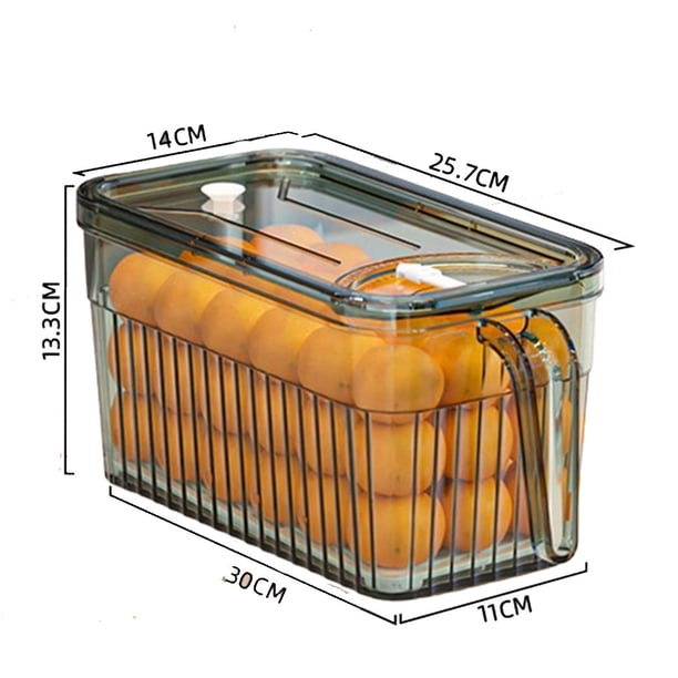 Organizador de refrigerador para cocina, contenedor apilable para almacenar alimentos con tapa y asa, contenedor para alimentos frescos con cesta.