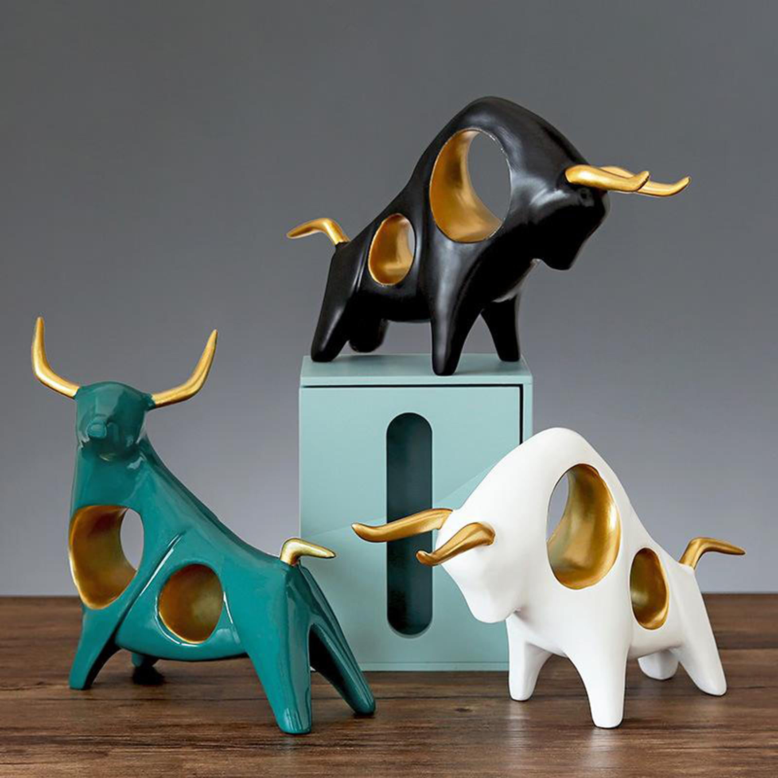 Table and Desktop Office Baoblaze Resin Sculpture Accent Piece B Black Modern Ox Bull Shaped Decorative Object for Home