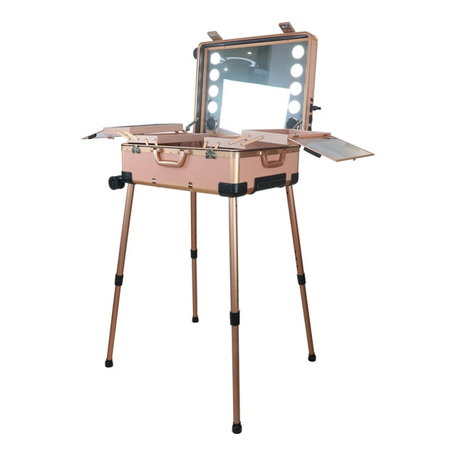 Estuche de Maquillaje profesional VANLIG Portatil Con Luz vanity rosa