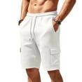 thumbnail image 2 of JTSRKL Men's Outdoor Cargo Shorts Solid Waffle Knit Drawstring Elastic Waist Multi Pocket Short Pants Lightweight Summer Beach Daily Casual Trunks White XXL, 2 of 7