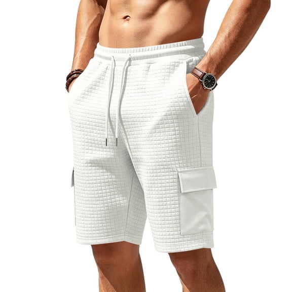 Men's Shorts with Pockets and Belt Loops Big and Tall Solid Color Work Pants Fashion Elastic Waist Drawstring Fifth Shorts